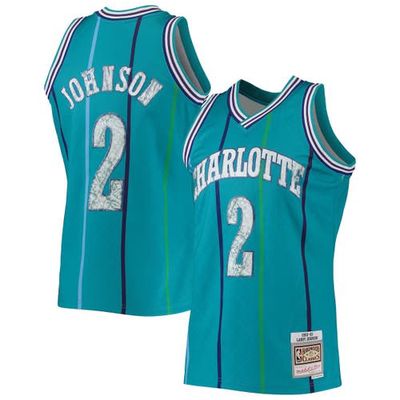 Men's Mitchell & Ness Larry Johnson Teal Charlotte Hornets 1996-97 Hardwood Classics NBA 75th Anniversary Diamond Swingman Jersey