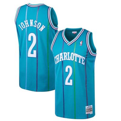 Men's Mitchell & Ness Larry Johnson Teal Charlotte Hornets Hardwood Classics Swingman Jersey