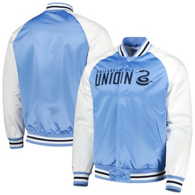 Men's Mitchell & Ness Light Blue Philadelphia Union Satin Raglan Full-Snap Jacket