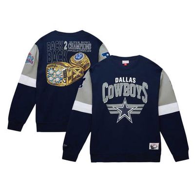 Men's Mitchell & Ness Navy Dallas Cowboys Gridiron Classics Allover 3.0 Pullover Sweatshirt