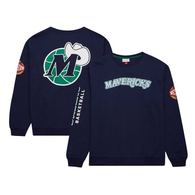 Men's Mitchell & Ness Navy Dallas Mavericks Hardwood Classics There and Back Pullover Sweatshirt