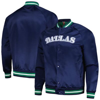 Men's Mitchell & Ness Navy Dallas Mavericks Hardwood Classics Throwback Wordmark Raglan Full-Snap Jacket