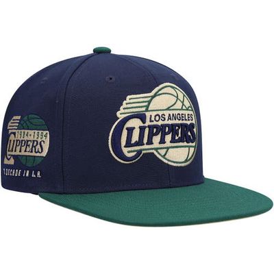 Men's Mitchell & Ness Navy/Green LA Clippers 10th Anniversary Hardwood Classics Grassland Fitted Hat