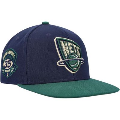 Men's Mitchell & Ness Navy/Green New Jersey Nets 35th Anniversary Hardwood Classics Grassland Fitted Hat