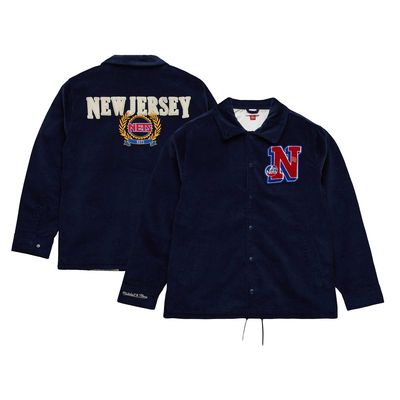 Men's Mitchell & Ness Navy New Jersey Nets Hardwood Classics Coaches Full-Snap Jacket