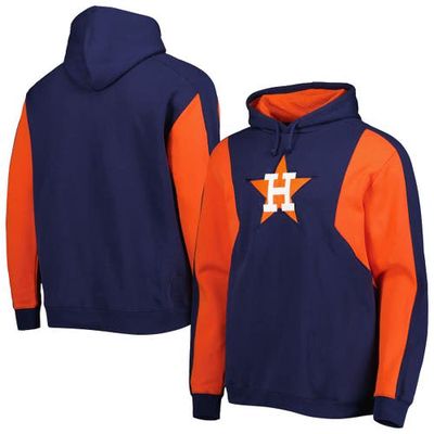 Men's Mitchell & Ness Navy/Orange Houston Astros Colorblocked Fleece Pullover Hoodie