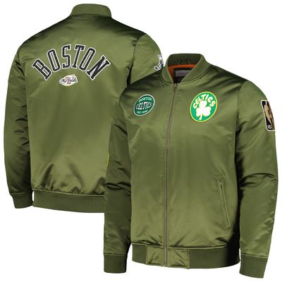 Men's Mitchell & Ness Olive Boston Celtics Hardwood Classics Retro Satin Full-Zip Jacket