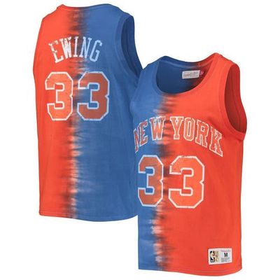 Men's Mitchell & Ness Patrick Ewing Blue/Orange New York Knicks Hardwood Classics Tie-Dye Name & Number Tank Top