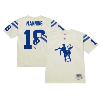 Men's Mitchell & Ness Peyton Manning Cream Indianapolis Colts Chainstitch Legacy Jersey