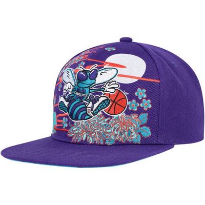 Men's Mitchell & Ness Purple Charlotte Hornets Hardwood Classics Asian Heritage Scenic Snapback Hat