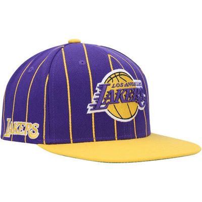 Men's Mitchell & Ness Purple/Gold Los Angeles Lakers Hardwood Classics Pinstripe Snapback Hat
