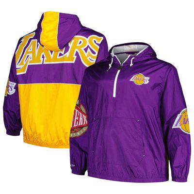 Men's Mitchell & Ness Purple Los Angeles Lakers Hardwood Classics Team OG 2.0 Anorak Hoodie Half-Zip Windbreaker Jacket