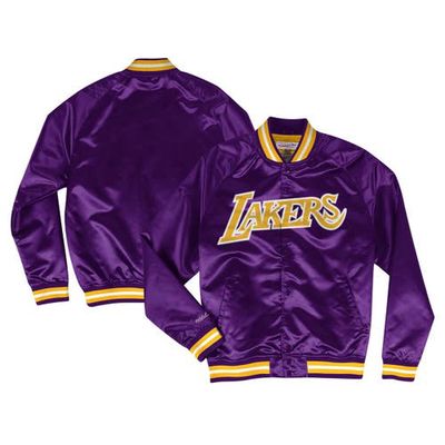 Men's Mitchell & Ness Purple Los Angeles Lakers Hardwood Classics Throwback Wordmark Raglan Full-Snap Jacket
