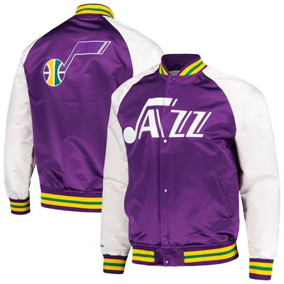 Men's Mitchell & Ness Purple Utah Jazz Double Clutch Satin Raglan Full-Snap Jacket