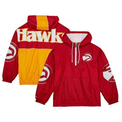 Men's Mitchell & Ness Red Atlanta Hawks Hardwood Classics Team OG 2.0 Anorak Hoodie Half-Zip Windbreaker Jacket