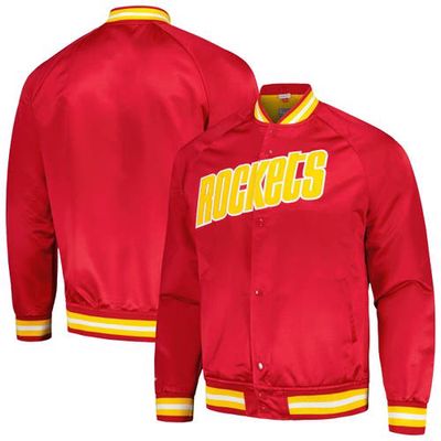 Men's Mitchell & Ness Red Houston Rockets Hardwood Classics Throwback Wordmark Raglan Full-Snap Jacket
