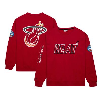 Men's Mitchell & Ness Red Miami Heat Hardwood Classics There and Back Pullover Sweatshirt
