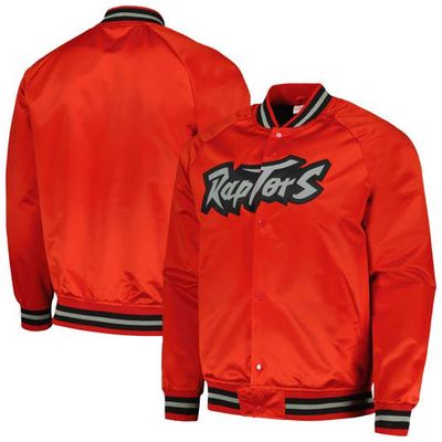 Men's Mitchell & Ness Red Toronto Raptors Hardwood Classics Throwback Wordmark Raglan Full-Snap Jacket
