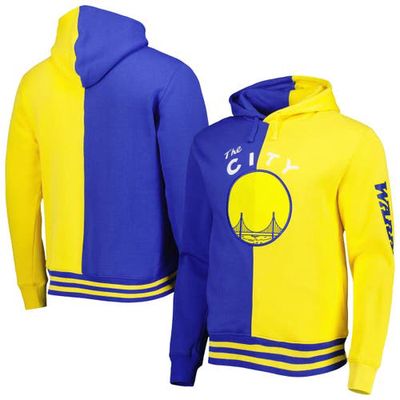 Men's Mitchell & Ness Royal/Gold Golden State Warriors Hardwood Classics Split Pullover Hoodie