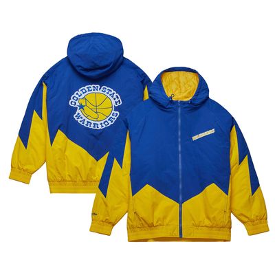 Men's Mitchell & Ness Royal Golden State Warriors Hardwood Classics Retro Quilted Full-Zip Hoodie