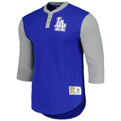 Men's Mitchell & Ness Royal Los Angeles Dodgers Cooperstown Collection Legendary Slub Henley 3/4-Sleeve T-Shirt