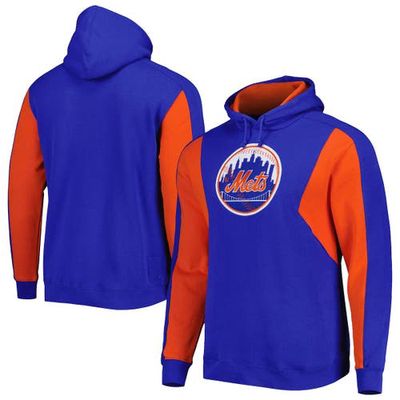 Men's Mitchell & Ness Royal/Orange New York Mets Colorblocked Fleece Pullover Hoodie