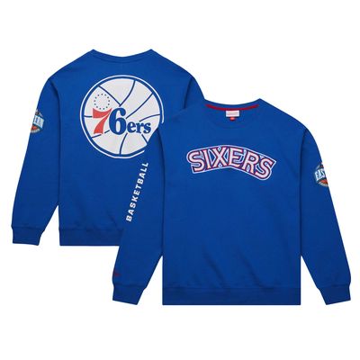 Men's Mitchell & Ness Royal Philadelphia 76ers Hardwood Classics There and Back Pullover Sweatshirt