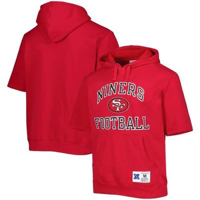 Men's Mitchell & Ness Scarlet San Francisco 49ers Washed Short Sleeve Pullover Hoodie