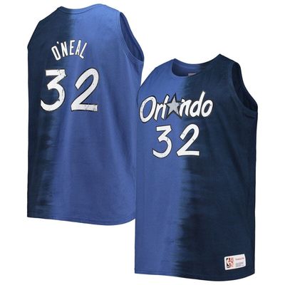 Men's Mitchell & Ness Shaquille O'Neal Blue/Navy Orlando Magic Big & Tall Profile Tie-Dye Player Tank Top