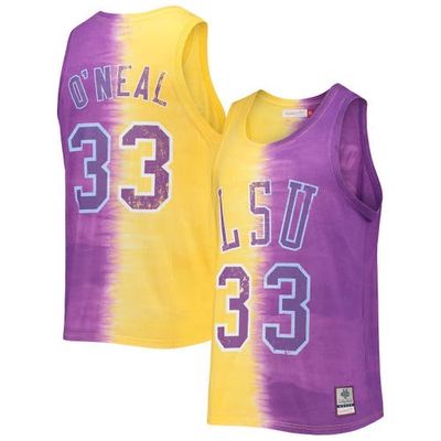 Men's Mitchell & Ness Shaquille O'Neal Purple/Gold LSU Tigers Name & Number Tie-Dye Tank Top