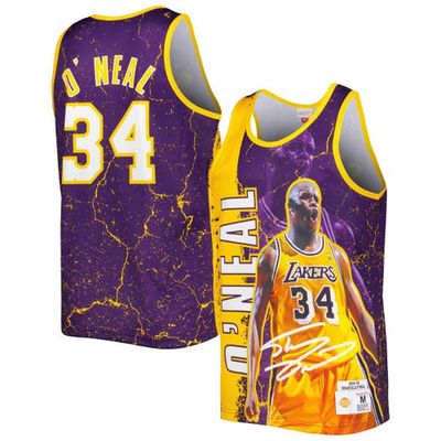 Men's Mitchell & Ness Shaquille O'Neal Purple Los Angeles Lakers Hardwood Classics Player Burst Tank Top