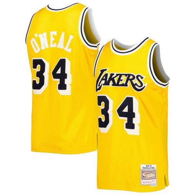 Men's Mitchell & Ness Shaquille O'Neal Yellow Los Angeles Lakers Hardwood Classics Off-Court Swingman Jersey