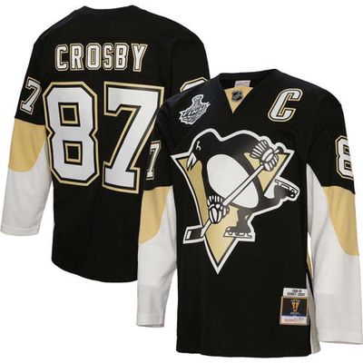 Men's Mitchell & Ness Sidney Crosby Black Pittsburgh Penguins Big & Tall 2008 Captain Patch Blue Line Player Jersey