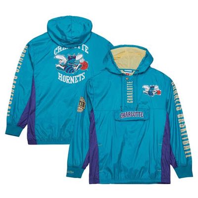 Men's Mitchell & Ness Teal Charlotte Hornets Team OG 2.0 Vintage Logo Anorak Windbreaker Quarter-Zip Jacket