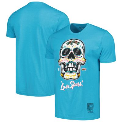 Men's Mitchell & Ness Teal San Antonio Spurs Hardwood Classics Sugar Skull Hometown T-Shirt