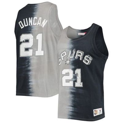 Men's Mitchell & Ness Tim Duncan Black/Gray San Antonio Spurs Hardwood Classics Tie-Dye Name & Number Tank Top