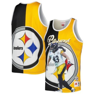 Men's Mitchell & Ness Troy Polamalu Black/Gold Pittsburgh Steelers Retired Player Graphic Tank Top
