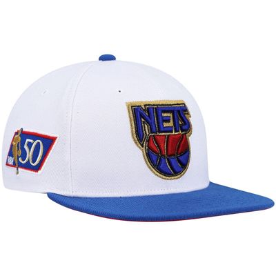 Men's Mitchell & Ness White/Blue New Jersey Nets Hardwood Classics 50th Anniversary Snapback Hat