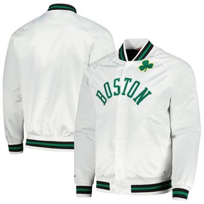Men's Mitchell & Ness White Boston Celtics Hardwood Classics Throwback Wordmark Raglan Full-Snap Jacket