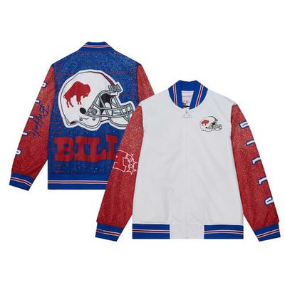 Men's Mitchell & Ness White Buffalo Bills Team Burst Warm-Up Full-Zip Jacket