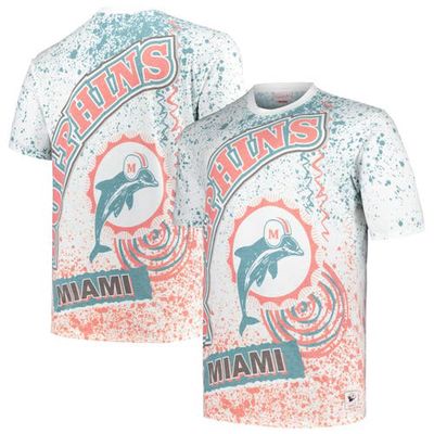 Men's Mitchell & Ness White Miami Dolphins Big & Tall Allover Print T-Shirt