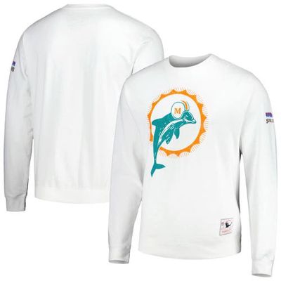 Men's Mitchell & Ness White Miami Dolphins VIP Rings Crew Sweatshirt