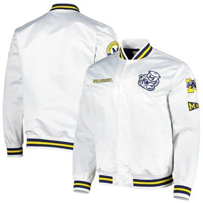 Men's Mitchell & Ness White Michigan Wolverines City Collection Satin Full-Snap Jacket