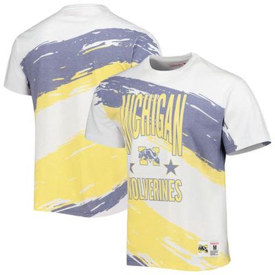 Men's Mitchell & Ness White Michigan Wolverines Paintbrush Sublimated T-Shirt