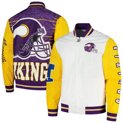 Men's Mitchell & Ness White Minnesota Vikings Team Burst Warm-Up Full-Zip Jacket