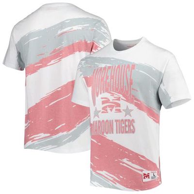 Men's Mitchell & Ness White Morehouse Maroon Tigers Paintbrush Sublimated T-Shirt