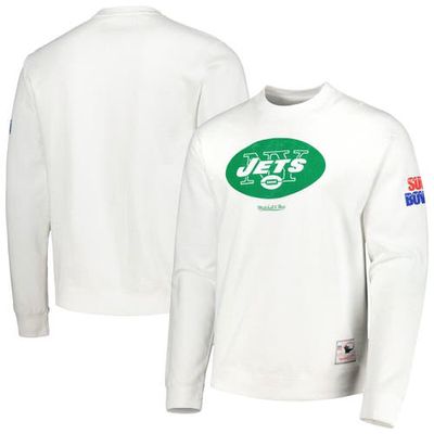 Men's Mitchell & Ness White New York Jets VIP Rings Crew Sweatshirt