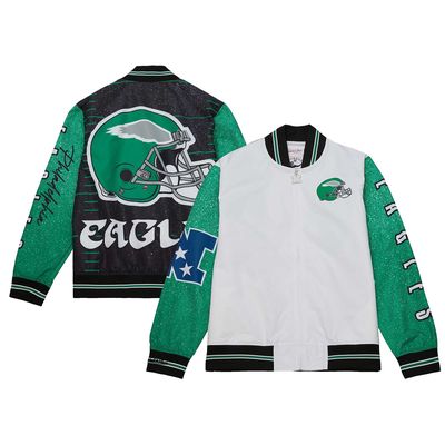 Men's Mitchell & Ness White Philadelphia Eagles Team Burst Warm-Up Full-Zip Jacket