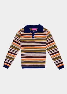Men's Mix-Stripe Waffle Rugby Sweater
