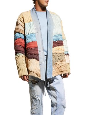 Men's Mixed Fisherman Knit Cardigan Sweater